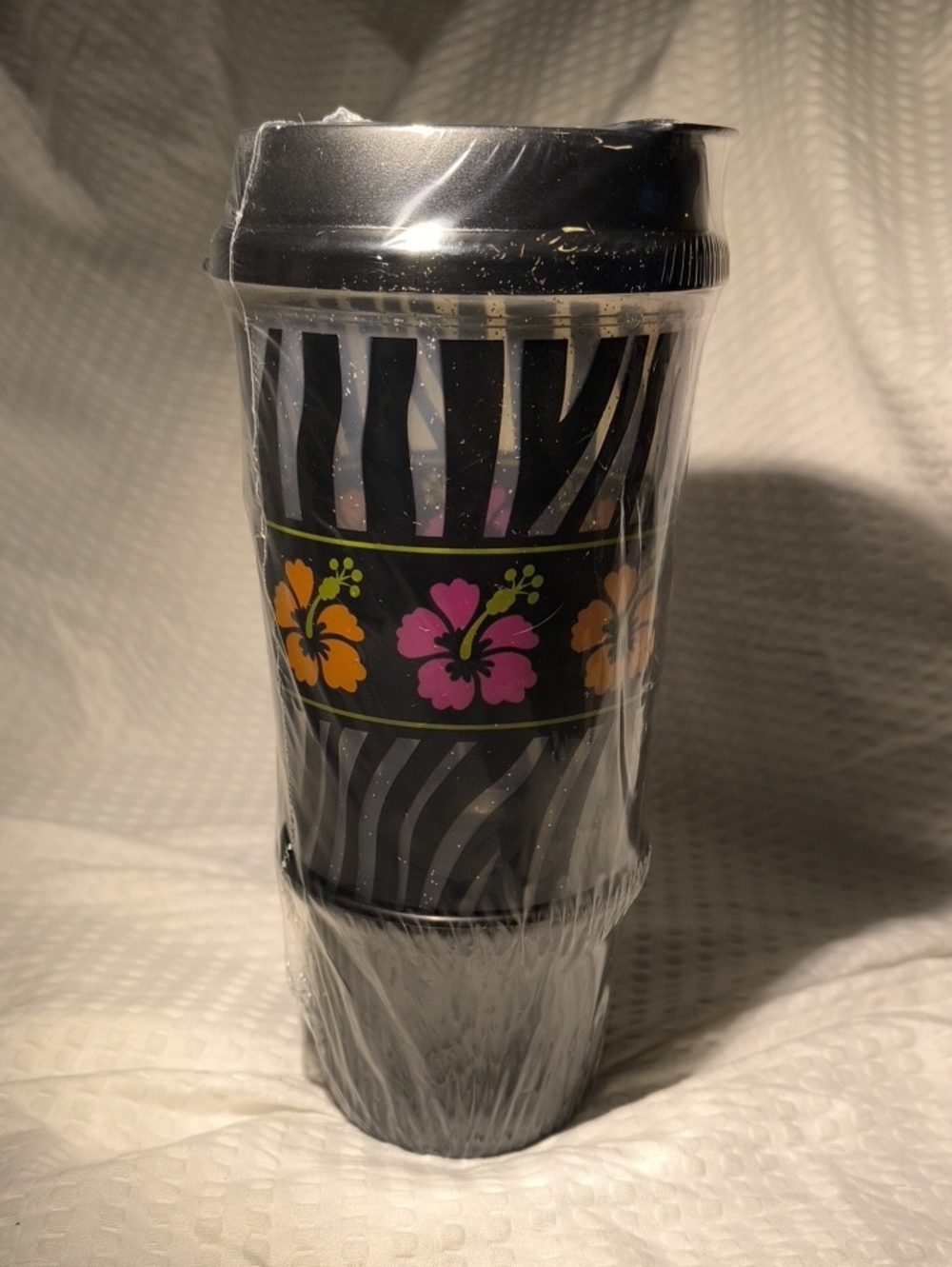 WHIRLEY DRINKWORKS Tumbler Travel Cup with Zebra & Hibiscus Design - Black